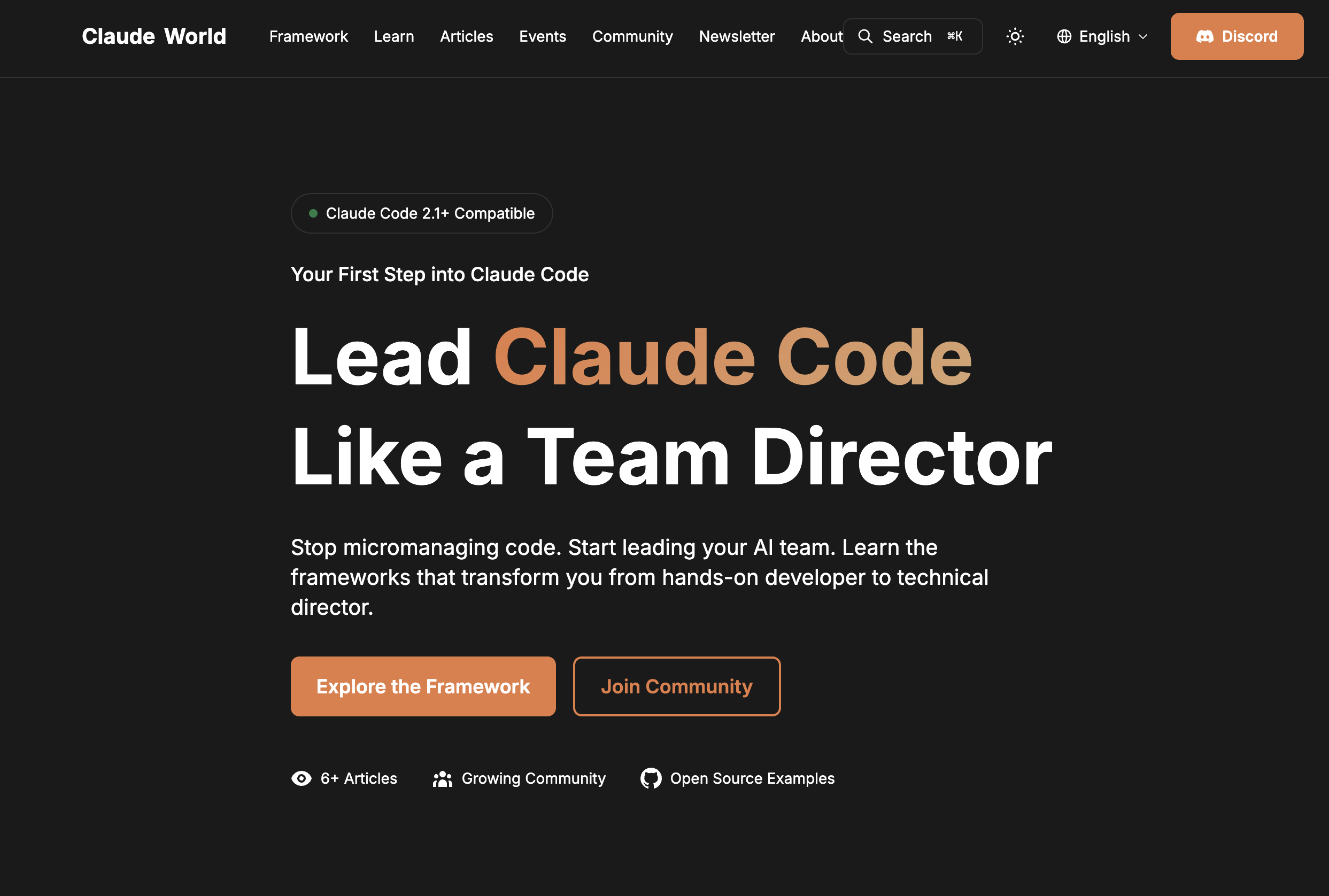 ClaudeWorld 网站社交分享封面:像团队主管一样带领 Claude Code